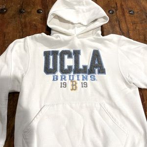 UCLA hooded, front pocket white sweatshirt